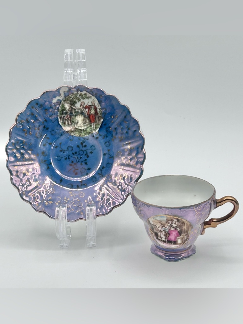 Vintage Betson Porcelain Demitasse Cup Saucer Set Victorian Purple